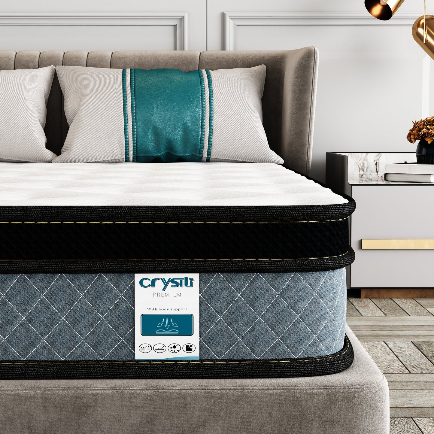 TEOANNS 10" Memory Foam Hybrid Mattress Crystli Pocket Innerspring Mattresses in a Box with Pressure Relief Edge Supportive 100-Night Trial 10-Year Support