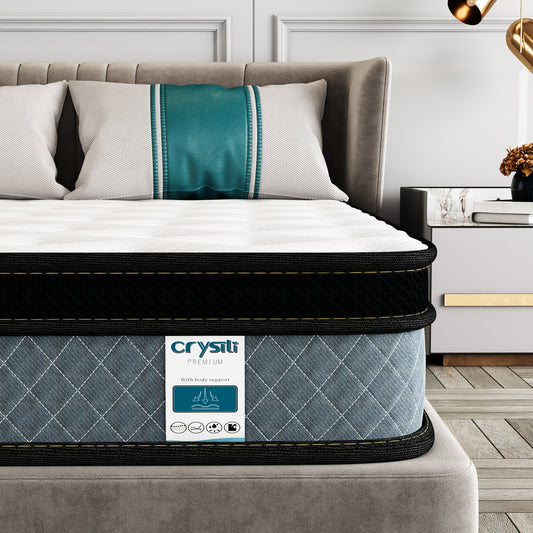 TEOANNS 10" Memory Foam Hybrid Mattress Crystli Pocket Innerspring Mattresses in a Box with Pressure Relief Edge Supportive 100-Night Trial 10-Year Support