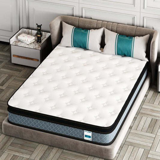 TEOANNS 10" Memory Foam Hybrid Mattress Crystli Pocket Innerspring Mattresses in a Box with Pressure Relief Edge Supportive 100-Night Trial 10-Year Support
