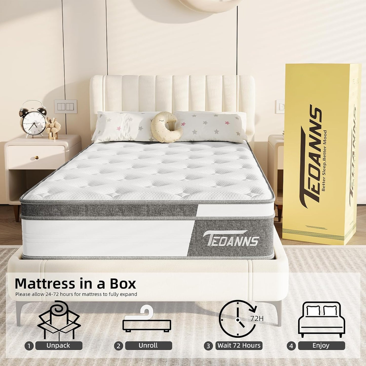 TEOANNS 12 inch Mattress, Memory Foam Mattress Single Mattress with Pressure Relief & Supportive